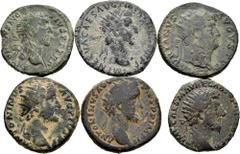 Large Lots Lot of 6 coins of the Roman Empire. Dupondios of the following emperors: Nerva, Hadrian, Marcus Aurelius and Antoninus Pius. All different. Ae. TO EXAMINE. F/Almost VF. Est...200,00. Spanis