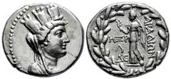 Greek Coins Phoenicia. Arados. Tetradrachm. (Circa 138/7-44/3 BC). Dated CY 168 (92/1 BC). (Hgc-10, 72). (Sng Cop-50). (Bmc-221). Anv.: Turreted, veiled and draped bust of Tyche right. Rev.: Nike stan