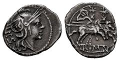 Roman Republican Anonymous. Sestertius. 214-213 a.C. Rome. (Craw-44/7). (BMCRR Rome-13). (Rsc-4). Anv.: Helmeted head of Roma to right; IIS behind. Rev.: The Dioscuri, each holding spear, riding to ri