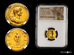 Roman Imperial Hadrian. Aureus. 119-120 AD. Rome. (Ric-II 3.211). (Bmcre-103). (Cal-1301). Anv.: IMP CAESAR TRAIAN HADRIANVS AVG, laureate, draped and cuirassed bust to right. Rev.: P M TR P COS III, 