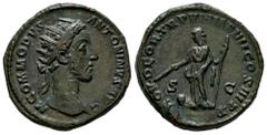 Roman Imperial Commodus. Dupondius. 181 d.C. Rome. (Ric-317). (Bmc-465). (C-928). Anv.: M COMMODVS ANTONINVS AVG Radiate head to rights. Rev.: PROV DEOR TR P VI IMP IIII COS III P P. Providentia stand
