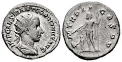 Roman Imperial Gordian III. Antoninianus. 239 d.C. Rome. (Ric-16). (Rsc-189). Anv.: IMP CAES M ANT GORDIANVS AVG, radiate, draped and cuirassed bust to right. Rev.: P M TR P II COS P P, Jupiter standi