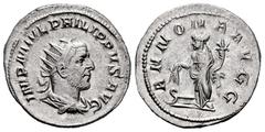 Roman Imperial Philip I. Antoninianus. 244-247 d.C. Rome. (Ric-IV 28c). (Rsc-25). Anv.: IMP M IVL PHILIPPVS AVG, radiate, draped and cuirassed bust to right, seen from behind. Rev.: ANNONA AVGG, Annon