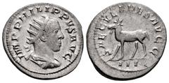Roman Imperial Philip II. Antoninianus. 246-248 d.C. Rome. (Ric-IV 224). (Rsc-72). Anv.: IMP PHILIPPVS AVG, radiate, draped and cuirassed bust to right. Rev.: SAECVLARES AVGG, goat standing to left; I