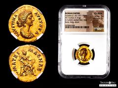 Roman Imperial Faustina Junior. Aureus. 147-175/6 AD. Rome. (Ric-704, Aurelius). (Calicó-2071). Anv.: FAVSTINA AVGVSTA. Draped bust of Faustina Junior right, seen from front, hair weaved and coiled at