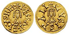 Visigothic Coins Recaredus I (586-601). Tremissis. Ispali (Sevilla). (Cnv-69.9). Anv.: + RECCAREPVSREX. Rev.: + PIVSISPALI. Au. 1,49 g. Scarce. Almost XF. Est...1700,00. Spanish Description: Recaredo 