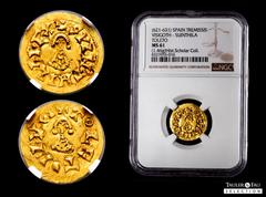 Visigothic Coins Suinthila (621-631). Tremissis. Toleto (Toledo). (Cnv-298). (R. Pliego-361.c). (Chaves-180, Plate coin). Anv.: +SVINTHILΛ REX. Rev.: +TOLETO PIV (S horizontal). Au. 1,46 g. Slabbed by