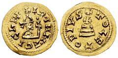 Visigothic Coins Egica (687-702). Tremissis. Toleto (Toledo). (Cnv-527.5 var). (R. Pliego-681f?). Anv.: ✠ ID•INM•EGICA R+. Bust right with cross surmounted by pellet. Rev.: ✠ TOLETO PIVS. Cross on una