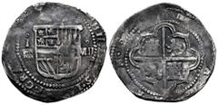 Philip II (1556-1598) Philip II (1556-1598). 8 reales. ND. Segovia. I. (Cal-677). (Jarabo-Sanahuja-A-235, plate coin). Ag. 26,75 g. Arms between assayer I/aqueduct and value. Only two bars for Old Bur