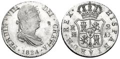 Ferdinand VII (1808-1833) Ferdinand VII (1808-1833). 2 reales. 1824. Madrid. AJ. (Cal-840). Ag. 5,95 g. Nice sample. Plenty of original luster. Three tiny hairlines on obverse field. Rare in this cond