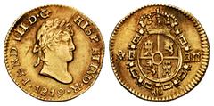 Ferdinand VII (1808-1833) Ferdinand VII (1808-1833). 1/2 escudo. 1819. Mexico. JJ. (Cal-1493). Au. 1,68 g. Nice example. Rare, even more so in this grade. Ex Aureo&Calico (14-12-2022), lot 1884. XF. E