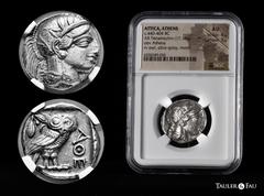 Greek Coins Attica. Athens. Tetradrachm. 454-404 BC. (Kroll-8). (Dewing-1591/8). (Sng Cop-31). Anv.: Head of Athena to right, wearing crested Attic helmet ornamented with three olive leaves above viso