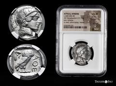 Greek Coins Attica. Athens. Tetradrachm. 454-404 BC. (Kroll-8). (Dewing-1591/8). (Sng Cop-31). Anv.: Head of Athena to right, wearing crested Attic helmet ornamented with three olive leaves above viso