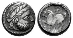 Greek Coins Celts in Eastern Europe. Drachm. Siglo III a.C. Dachreiter Type. (Göbl-OTA pl.16, 188/2.3). (Lanz-458). Anv.: Celticised, laureate and bearded head to right. Rev.: Stylised horse to left; 