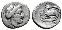 Greek Coins Euboia. Chalkis. Drachm. 290-273/1 a.C. (Bcd-Euboia 177). (Hgc-4,1464). Anv.: Head of nymph Chalkis right. Rev.: XAΛ. Eagle flying right, grasping serpent with talons; wreath below. Ag. 3,