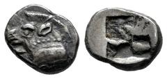 Greek Coins Dynasts of Lycia. Uncertain. Trihemiobol. 500-480 a.C. (Bmc-No cita). Anv.: Forepart of a boar to left. Rev.: Rough incuse square with geometric pattern. Ag. 1,18 g. Choice VF. Est...150,0