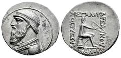 Greek Coins Kingdom of Parthia. Mithradates II. Tetradrachm. 119-109 a.C. Seleukeia on the Tigris. (Sellwood-24.4). (Shore-67). Anv.: Diademed and draped bust left, wearing long beard, earring, and to