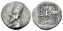 Greek Coins Kingdom of Parthia. Gotarzes I. Drachm. 91-87 a.C. Rhagai. (Sellwood-29.1). (Sunrise-305). Anv.: Diademed bust to left, wearing tiara. Rev.: BAΣIΛEΩΣ BAΣIΛEΩN APΣAKOY ΔIKAIOY EYEPΓETOY KAI