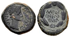 Celtiberian Coins Caesaraugusta. Augustus period. Cuadrante. 27 BC - 14 AD. Zaragoza. (Abh-341). Anv.: AVGVSTVS. IMP. Bare head of Augustus right. Rev.: M. POR. CN. FAD. II. VIR within laurel wreath. 