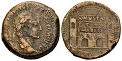 Celtiberian Coins Emerita Augusta. Augustus period. Dupondius. 22 BC - 14 AD. Mérida (Badajoz). (Abh-1006). Anv.: PERM. IMP. CAESARIS. (AVG. P.P). Laureate head of Augustus right. Rev.: City gate, AVG