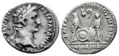 Roman Imperatorial Augustus. Denarius. 7-6 a. C. Lugdunum. (Ffc-22). (Ric-207). (Cal-852). Anv.: CAESAR AVGVSTVS DIVI. F. PATER. PATRIE, his laureate head right. Rev.: C.L. CAESARES AVGVSTI. F. COS. D