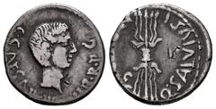 Roman Imperatorial Augustus. Q. Salvidienus Salvius Rufus. Denarius. 40 BC. Military mint moving . (Ffc-326). (Craw-523/1). (Rsc-514bv). Anv.: C. CAESAR III. VIR. R.P.C. bare head of Octavian right, s