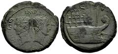 Roman Imperatorial Octavian with Divus Julius Caesar. Dupondius. 36 BC. Vienna mint in Gaul. (Sng Cop-703-4). (Rpc-517). Anv.: Bare heads of Julius Caesar and Octavian, back to back; •IMP• above, CAES