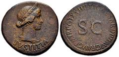 Roman Imperial Livia. Dupondius. 22-23 d.C. Rome. (Ric-I 46). (Bmcre-79/80). Anv.: IVSTITIA, diademed and draped bust of Julia Augusta as Justitia to right. Rev.: TI• CAESAR• DIVI• AVG• F• AVG• P M TR