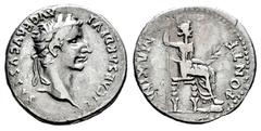 Roman Imperial Tiberius. Fourée Denarius. 14-37 d.C. Lugdunum. (Ric-I 30). (Bmcre-48). (Rsc-16a). Anv.: TI CAESAR DIVI AVG F AVGVSTVS, laureate head to right. Rev.: PONTIF MAXIM, Livia, as Pax, seated