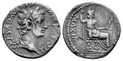 Roman Imperial Tiberius. Denarius. 14-37 d.C. Lugdunum. (Ric-I 30). (Bmcre-48). (Rsc-16a). Anv.: TI CAESAR DIVI AVG F AVGVSTVS. laureate head to right. Rev.: (PONTIF) MAXIM, Livia, as Pax, seated to r