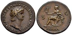 Roman Imperial Nero. Sestertius. 65 d.C. Rome. (Ric-I 275 var. aegis). (Bmcre-180 var.). (Bn-364 var.). Anv.: NERO CLAVDIVS CAESAR AVG GER P M TR P IMP P P, laureate bust to right, slight drapery on l