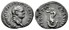 Roman Imperial Titus. Denarius. 89 d.C. Rome. (Ric-112). (Bmcre-72). (Rsc-309). Anv.: IMP TITVS CAES VESPASIAN AVG P M, laureate head right. Rev.: TR P IX IMP XV COS VIII P P, dolphin coiled around an