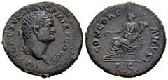 Roman Imperial Titus. Dupondius. 71 d.C. Rome. (Ric-II 192). Anv.: IMP T CAESAR VESP AVG PM TR P COS VIII. Radiate head right. Rev.: CONCORD AVGVST. Concordia seated left, holding patera and cornucopi