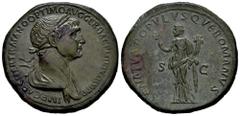 Roman Imperial Trajan. Sestertius. 114-116 d.C. Rome. (Ric-II 672). (Woytek-534v). (Banti-106). Anv.: IMP CAES NER TRAIANO OPTIMO AVG GER DAC P M TR P COS VI P P, laureate and draped bust to right. Re