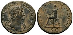 Roman Imperial Hadrian. Sestertius. 119-120 d.C. Rome. (Ric-249). (Bmc-1146). (C-1185). Anv.: IMP CAESAR TRAIAN HADRIANVS AVG Laureate bust to right, with slight drapery on his left shoulder. Rev.: PO