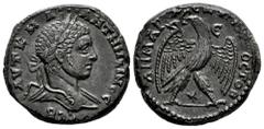 Roman Imperial Elagabalus. Seleucis and Pieria. Tetradrachm. 219 d.C. Antioch. (Prieur-270). Anv.: ΑVΤ Κ Μ Α ... ΑΝΤHΝΕΙΝΟ-C CEB Laureate bust to right, with slight drapery over his far shoulder. Rev.