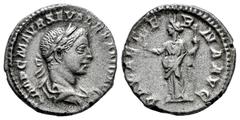 Roman Imperial Severus Alexander. Denarius. 222-228 d.C. Rome. (Ric-IV 165). (Bmcre-131). (Rsc-183a). Anv.: IMP C M AVR SEV ALEXAND AVG, laureate and draped bust to right. Rev.: PAX AETERNA AVG, Pax s