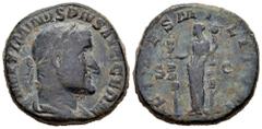 Roman Imperial Maximinus I. Sestertius. 236-237 d.C. Rome. (Ric-IV 78). (Bmcre-140). (C-13). Anv.: MAXIMINVS PIVS AVG GERM, laureate, draped and cuirassed bust to right. Rev.: FIDES MILITVM, Fides, st