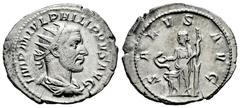 Roman Imperial Philip I. Antoninianus. 244 d.C. Rome. (Ric-47). (Rsc-205). Anv.: IMP M IVL PHILIPPVS AVG, radiate, draped, and cuirassed bust to right. Rev.: SALVS AVG, Salus standing to left, feeding