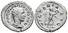 Roman Imperial Philip I. Antoninianus. 244-247 d.C. Rome. (Ric-IV 49b). (Rsc-227). Anv.: IMP M IVL PHILIPPVS AVG, radiate, draped and cuirassed bust to right, seen from behind. Rev.: VICTORIA AVG, Vic
