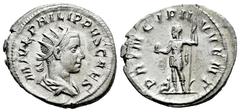Roman Imperial Philip II. Antoninianus. 244-246 d.C. Rome. (Ric-IV 218d). (Rsc-48). Anv.: M IVL PHILIPPVS CAES, radiate, draped and cuirassed bust to right. Rev.: PRINCIPI IVVENT, Prince standing to l