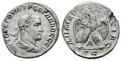 Roman Imperial Trebonianus Gallus. Seleucis and Pieria. Tetradrachm. 251 d.C. Antioch. (Prieur-65). (McAlee-1172a). Anv.: AVTOK K Γ OVIB TPЄB ΓAΛΛOC CЄB, Laureate, draped and cuirassed bust to right, 