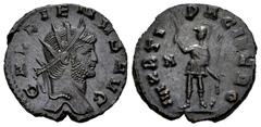 Roman Imperial Gallienus. Antoninianus. 264-267 d.C. Rome. (Ric-236). Rev.: MARTI PACIFERO. Mars standing to left, holding olive-branch, spear and shield; H in left field. Bi. 3,54 g. XF. Est...90,00.