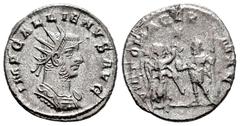 Roman Imperial Gallienus. Antoninianus. 256-257 d.C. Antioch. (Ric-V 1.452). (Mir-1607b). (Rsc-1173a). Anv.: IMP GALLIENVS AVG, radiate and cuirassed bust to right. Rev.: VICTORIA GERMAN, emperor stan