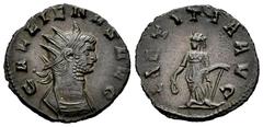 Roman Imperial Gallienus. Antoninianus. 253-268 d.C. Mediolanum. (Ric-V 489). (Mir-1093c). Anv.: GALLIENVS AVG, radiate bust right. Rev.: LAETITIA AVG, Laetitia standing left holding wreath and ancho.