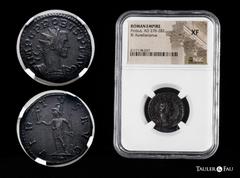 Roman Imperial Probus. Antoninianus. 278-279 d.C. Rome. (Ric-V.2 112). Rev.: VIRTVS AVG, Roma standing facing, head to left, holding Victory and spear; shield on ground, IIII in exergue. Bi. Slabbed b