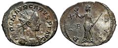 Roman Imperial Caro. Antoninianus. 282-283 d.C. Lugdunum. (Ric-V 2.13 (Var. bust)). Anv.: IMP C M AVR CARVS PF AVG, radiate and cuirassed bust to right. Rev.: PAX AVGG, Pax standing to left, holding o