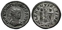 Roman Imperial Carinus. Antoninianus. 283-285 d.C. Cyzicus. (Ric-324). Rev.: CLEMENTIA TEMP. Carinus standing right, holding sceptre and receiving Victory from Jupiter; XXI in exergue. Bi. 3,88 g. Cho
