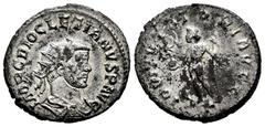 Roman Imperial Diocletian. Antoninianus. 287-289 d.C. Lugdunum. (Ric-V 2.53 var.). Anv.: IMP C DIOCLETIANVS P AVG, radiate, draped and cuirassed bust to right. Rev.: IOVI TVTATORI AVGG, Jupiter standi