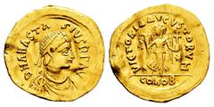 Byzantine Empire Anastasius I. Tremissis. 491-518 d.C. Constantinople. (MIBE-13). (Doc-10). (Sear-8). Anv.: D N ANASTASIVS P P AVG, pearl-diademed, draped and cuirassed bust to right. Rev.: VICTORIA A